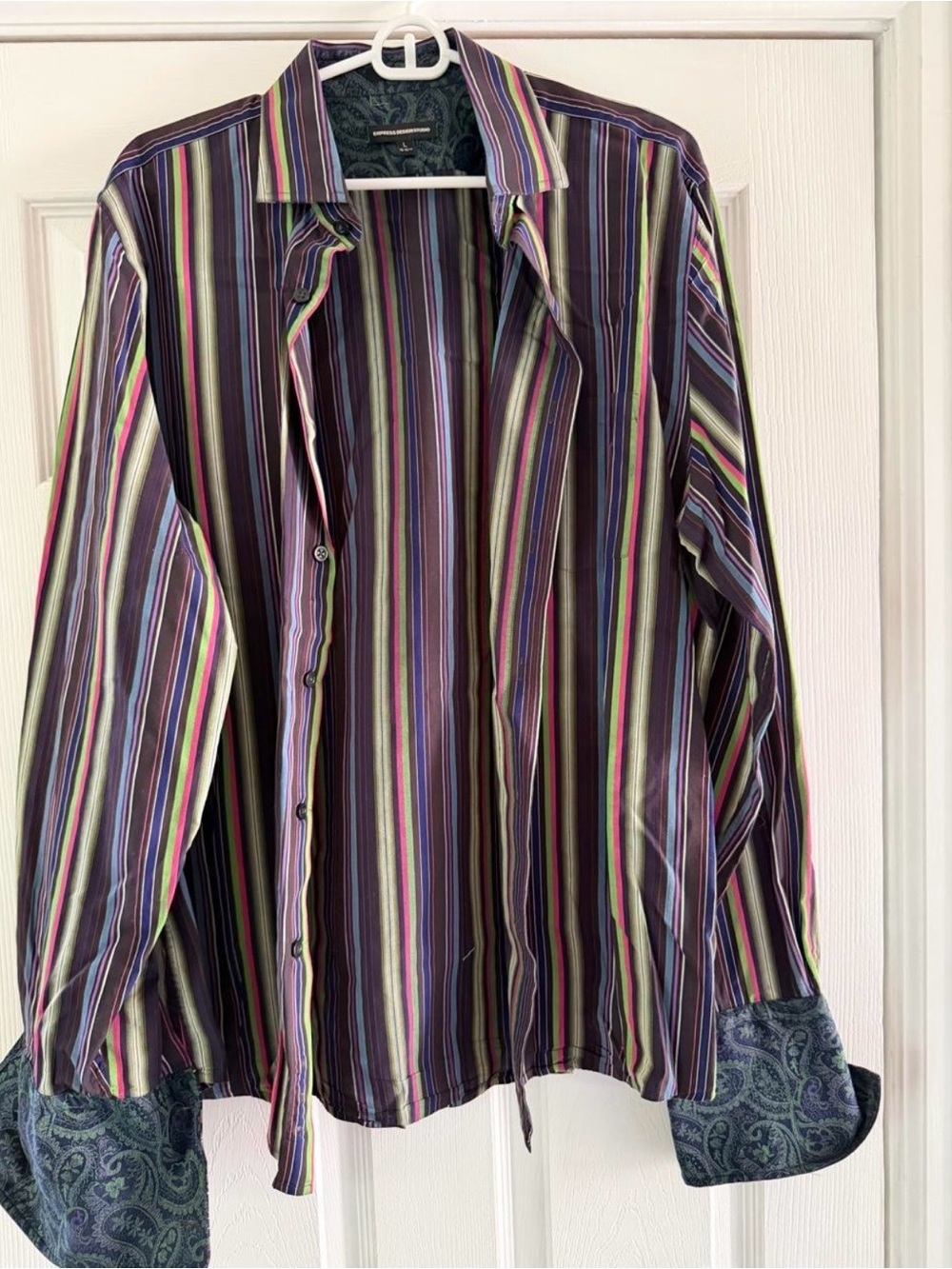 Express Design Studio Men’s L Striped Paisley Cuff Button Down Shirt